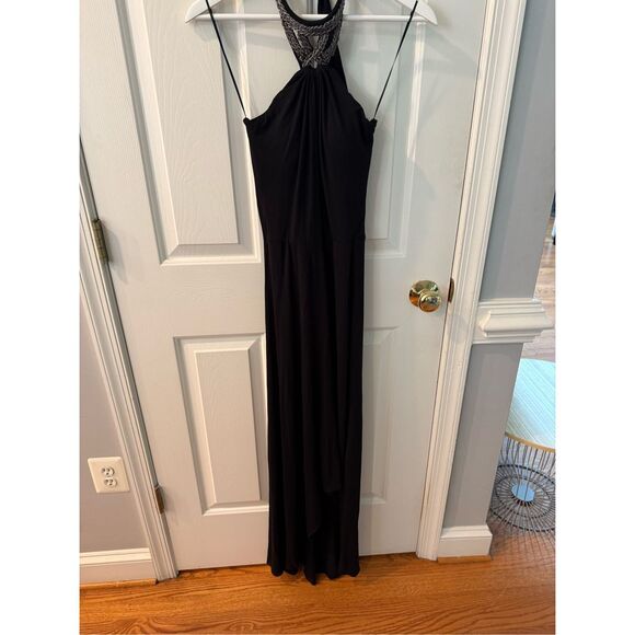 Cache Black Jersey Chain Adorned Halter Tie Maxi Dress sz XS - Picture 3 of 6